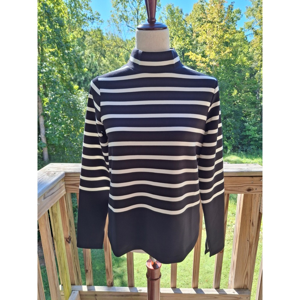 Spanx Evereve Air Essentials Mock Pullover Black/Porcelain Long Sleeve Top Small
